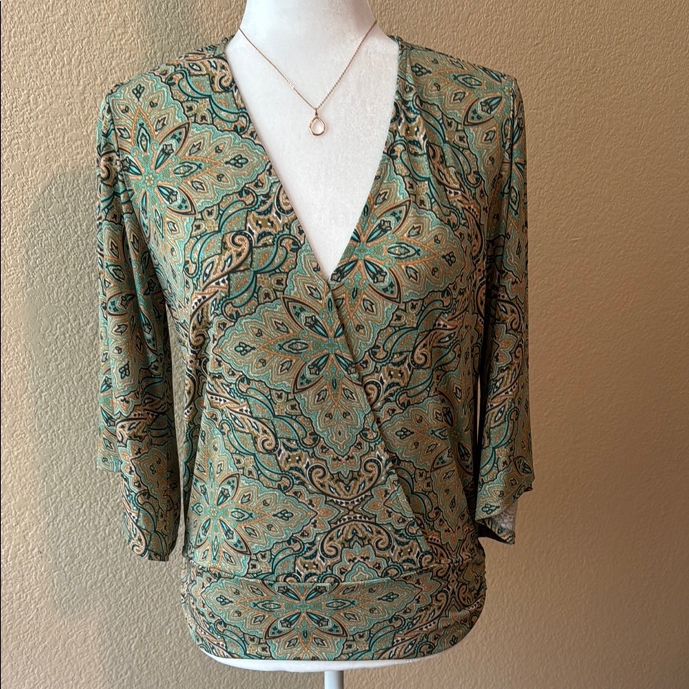Veronica M Green and Tan Paisley Blouse